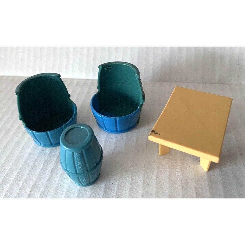 Vtg Samsonite Hard Plastic Toy Furniture LOT of 4 Barrel Chair Table Blue Green